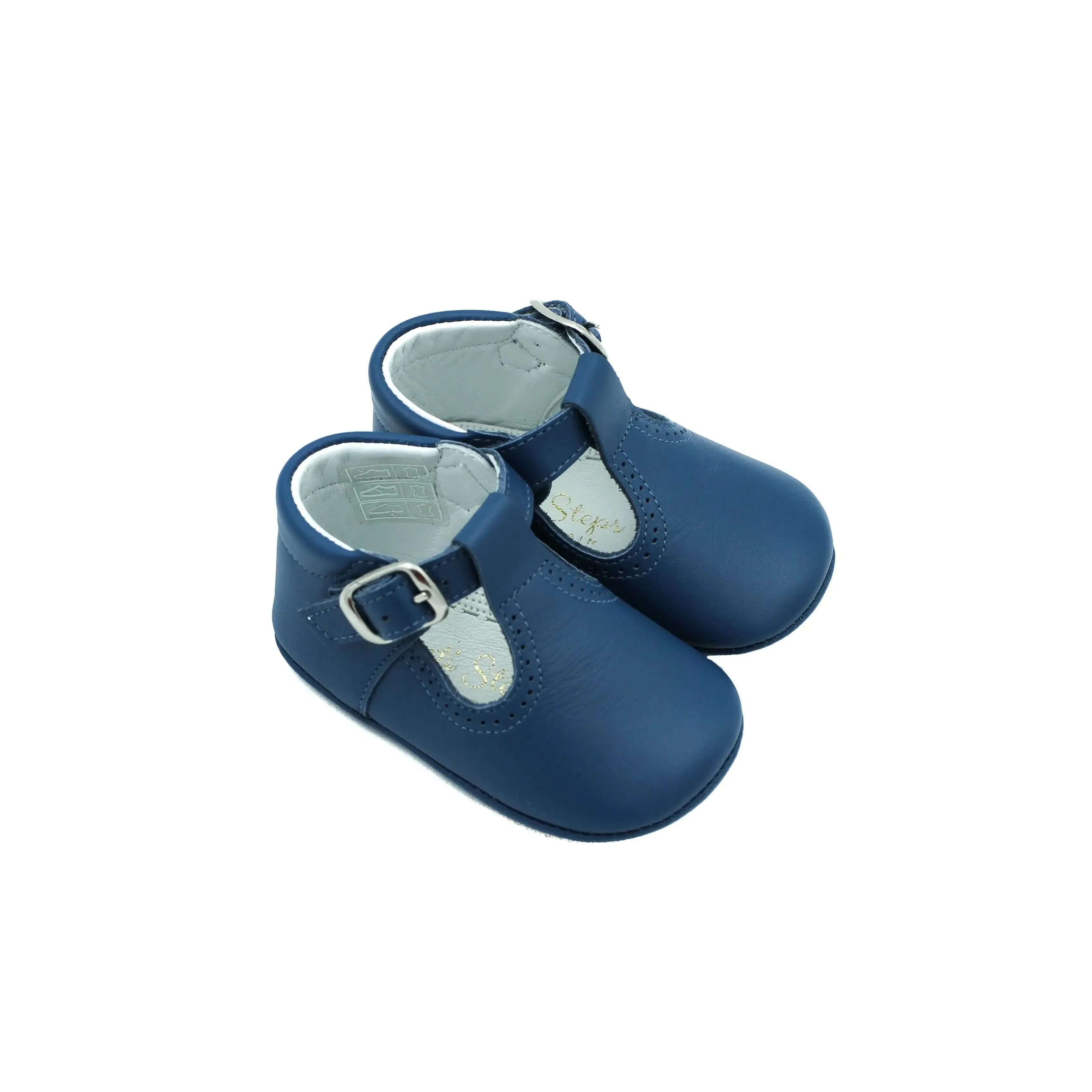 Alex-Navy Leather T-Bar Baby Shoes