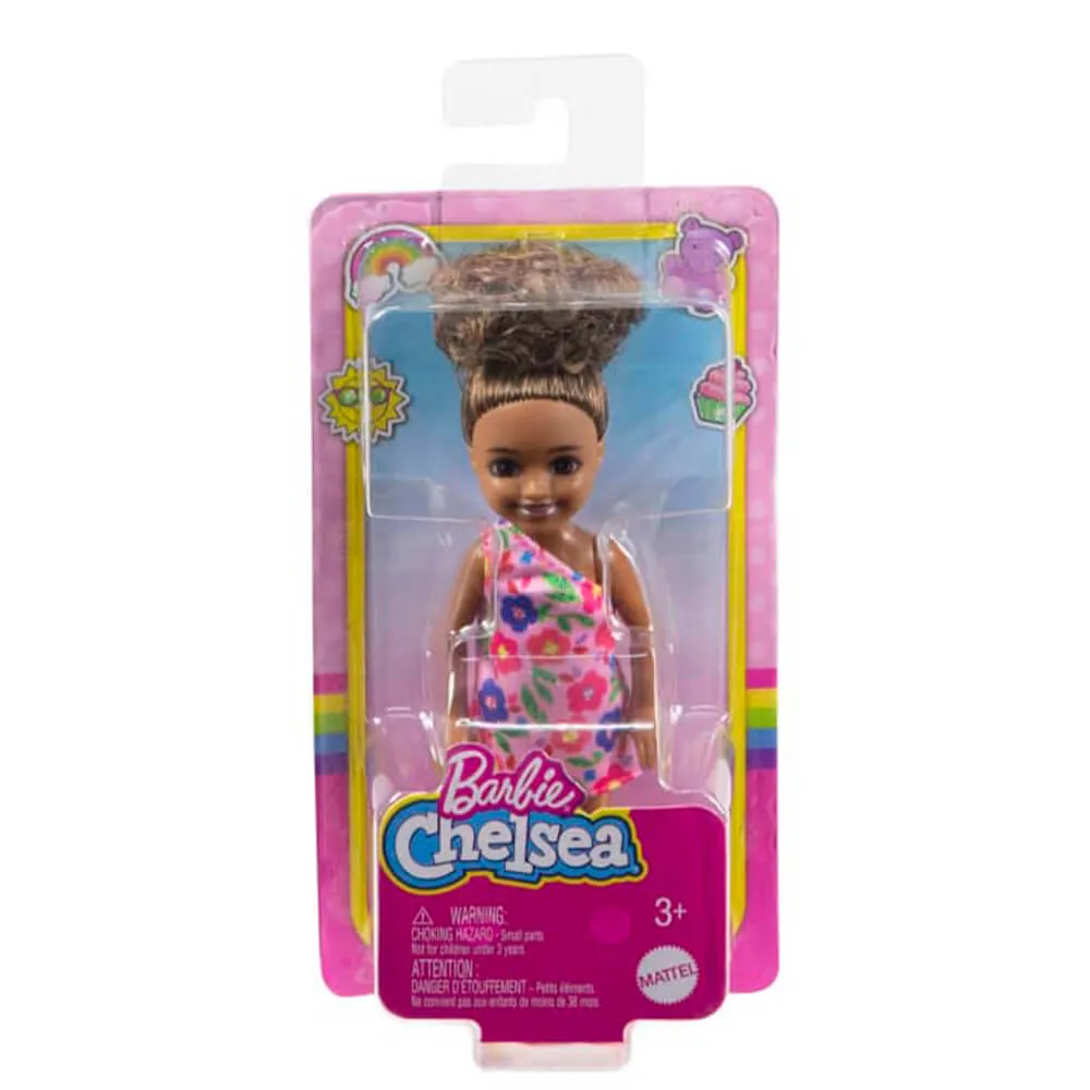 Barbie Chelsea Brunette Doll in Flower-Print Dress