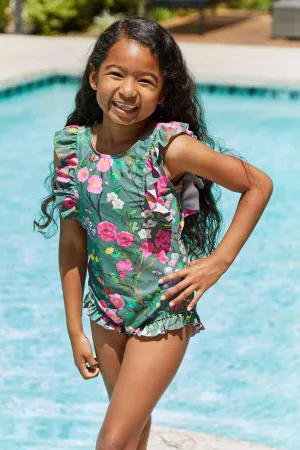 Bring Me Flowers V-Neck One Piece Girls Swimsuit In Sage