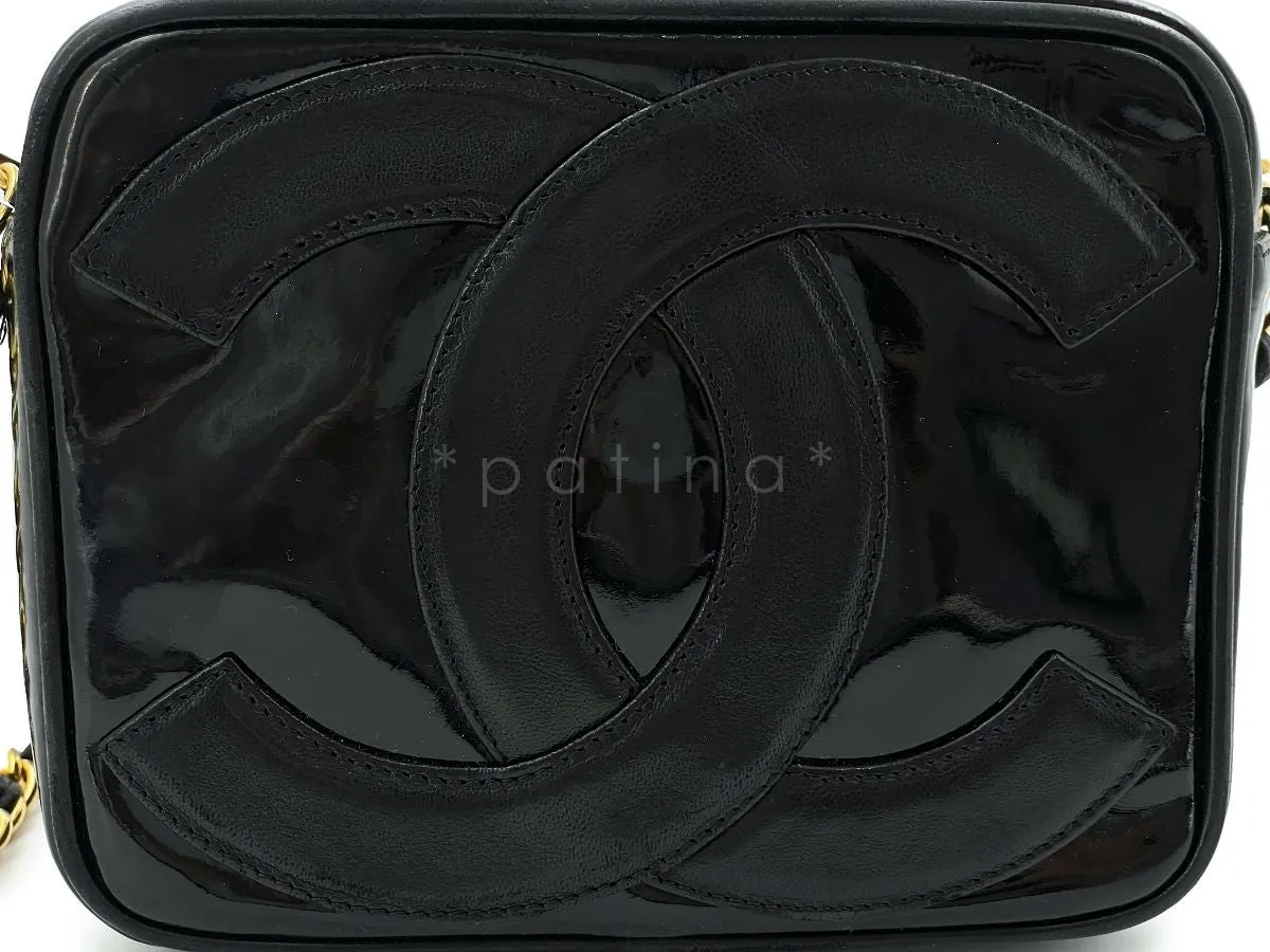 Chanel 1980's Vintage Black Mini Giant Logo Camera Case Bag 24k GHW