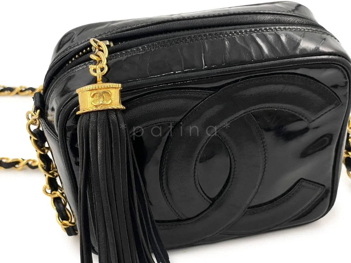 Chanel 1980's Vintage Black Mini Giant Logo Camera Case Bag 24k GHW