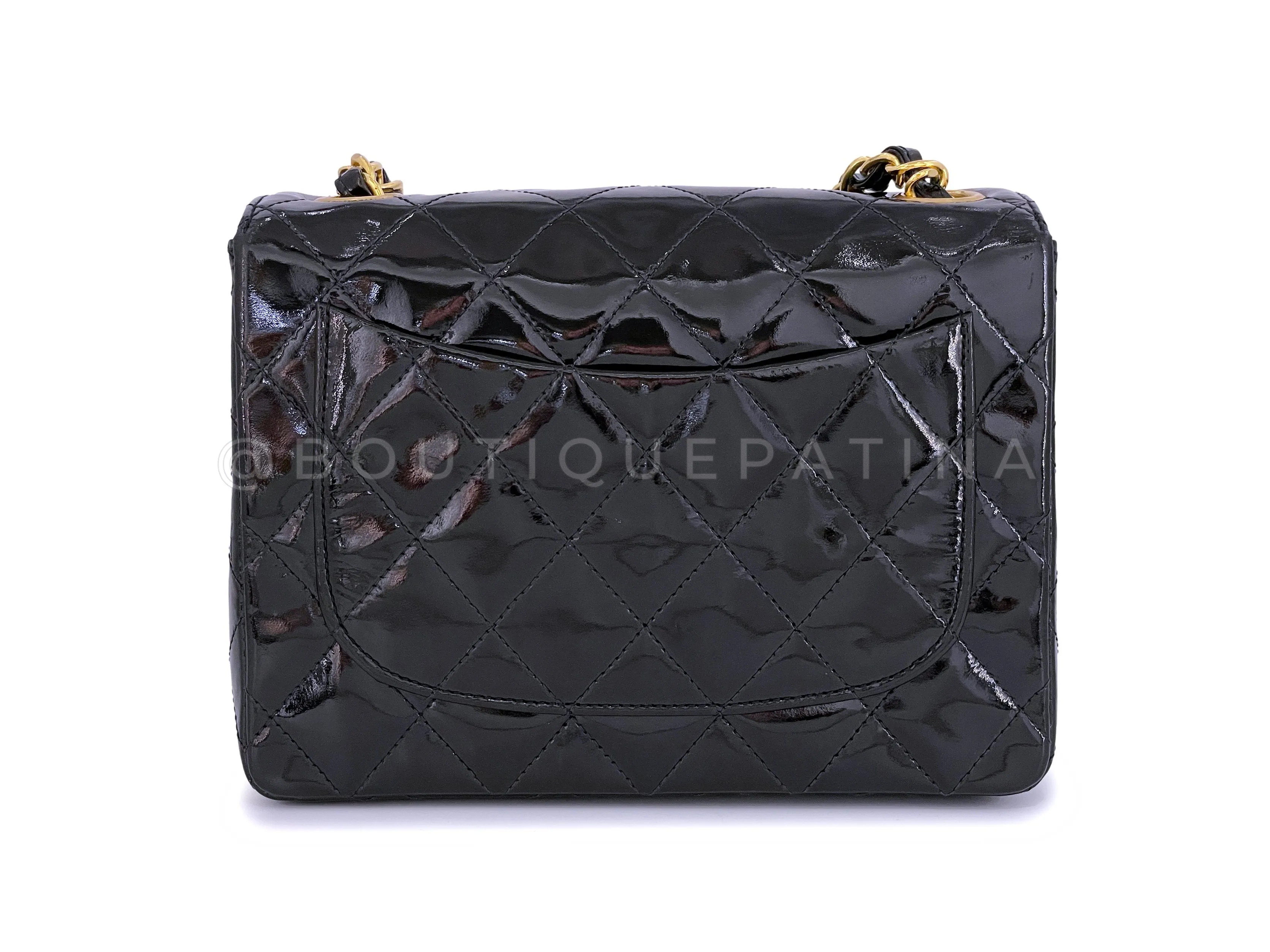 Chanel 1989 Vintage Black Patent Square Mini Flap Bag 24 GHW