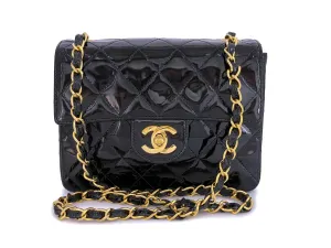 Chanel 1989 Vintage Black Patent Square Mini Flap Bag 24 GHW