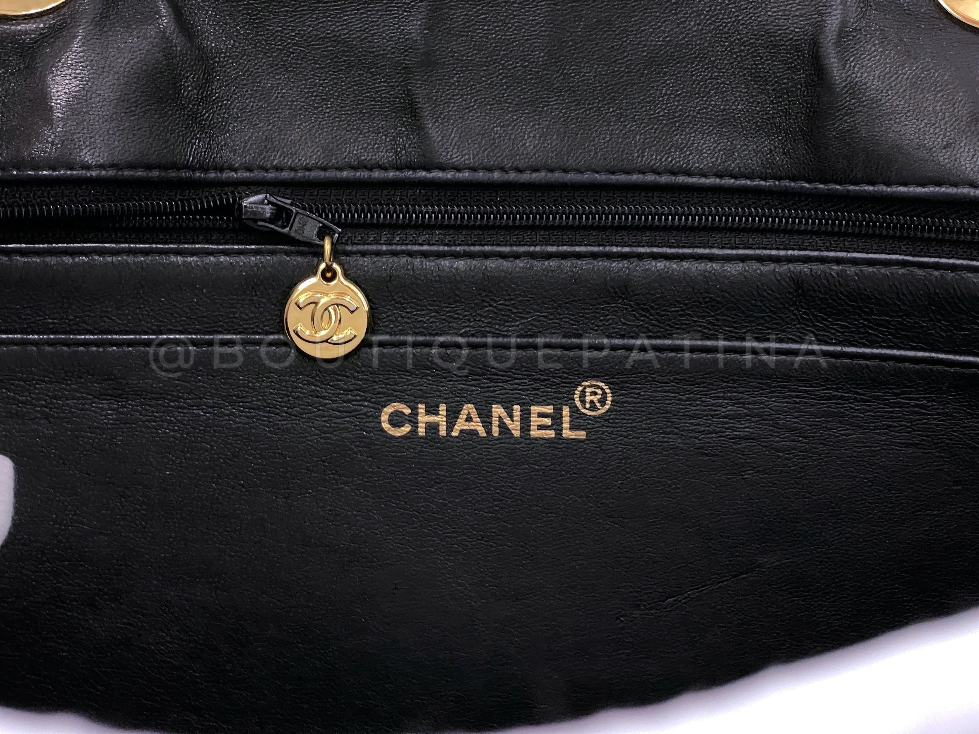 Chanel 1996 Vintage Black Patent Jumbo Classic Flap Bag 24k GHW