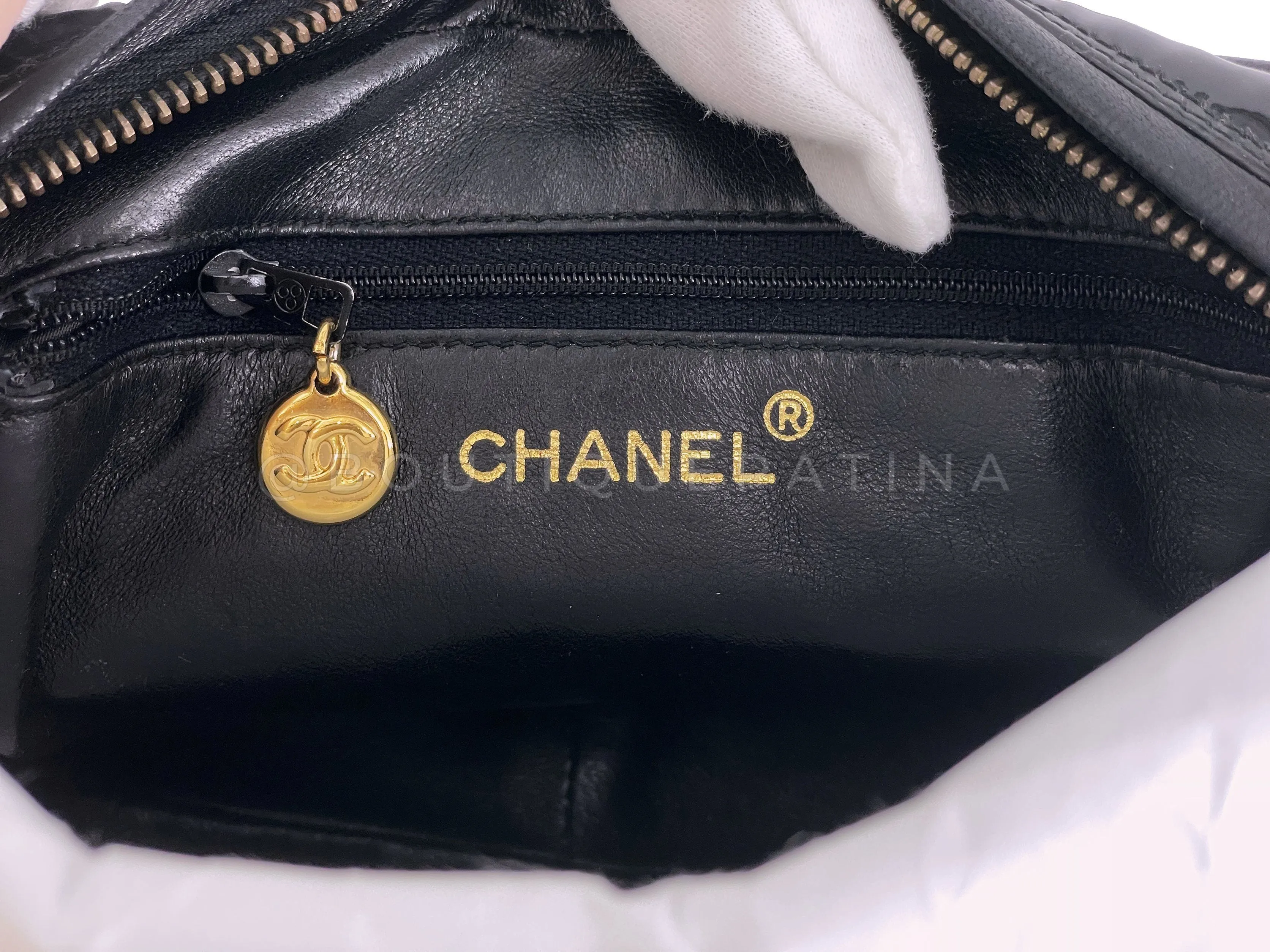 Chanel 1996 Vintage Small Black Patent Flap Camera Case Bag 24k GHW