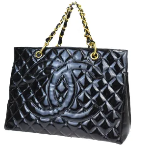 CHANEL CC GST Quilted Chain Hand Bag Patent Leather Black Vintage