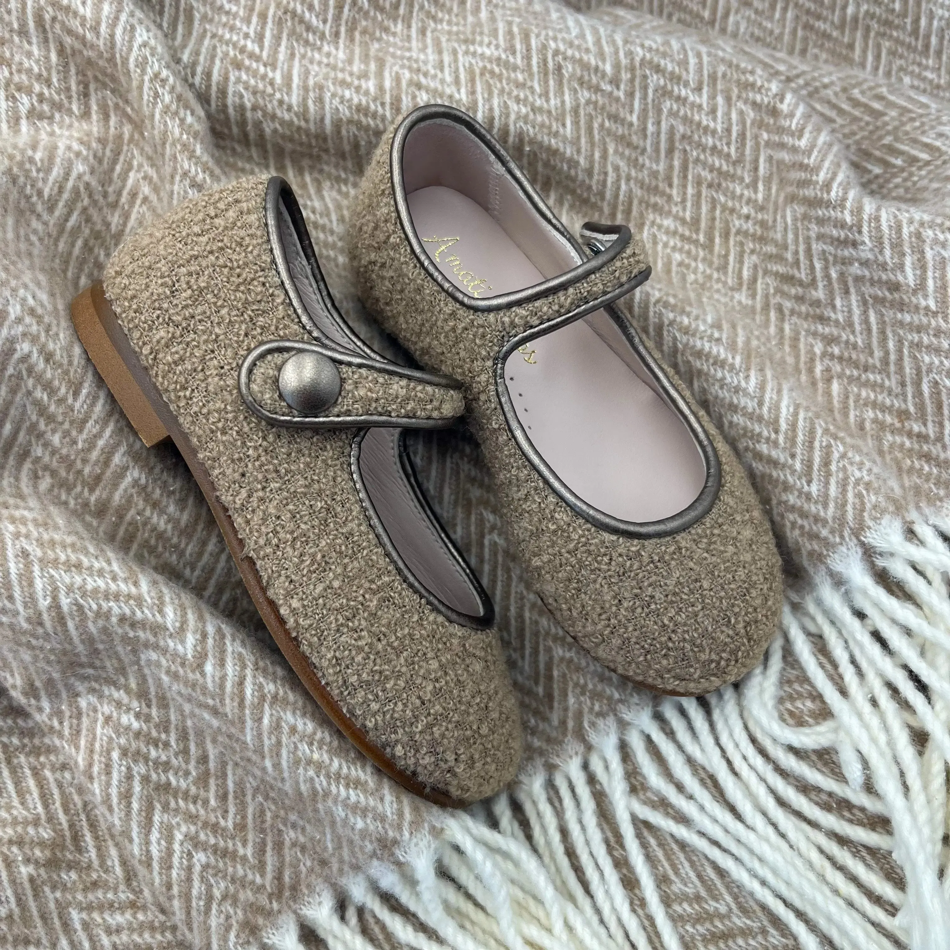 Charlotte- Taupe Bouclé Mary Jane Shoes