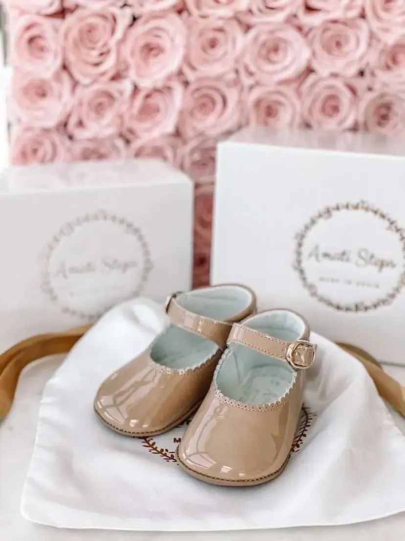 Chloe- Tan Patent Leather Baby Mary Jane Shoes