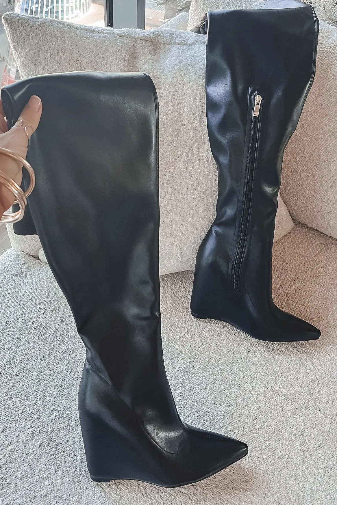 DEAL Queen Of Extra Tall Leather Wedge Boot