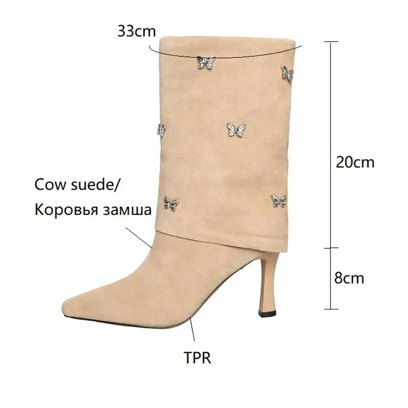 deanwangkt Autumn Shoes     Autumn Boots Women Cow Suede Leather Shoes for Women Square Toe Trouser Boots Bow-knot Thin Heel Shoes Black Western Boots