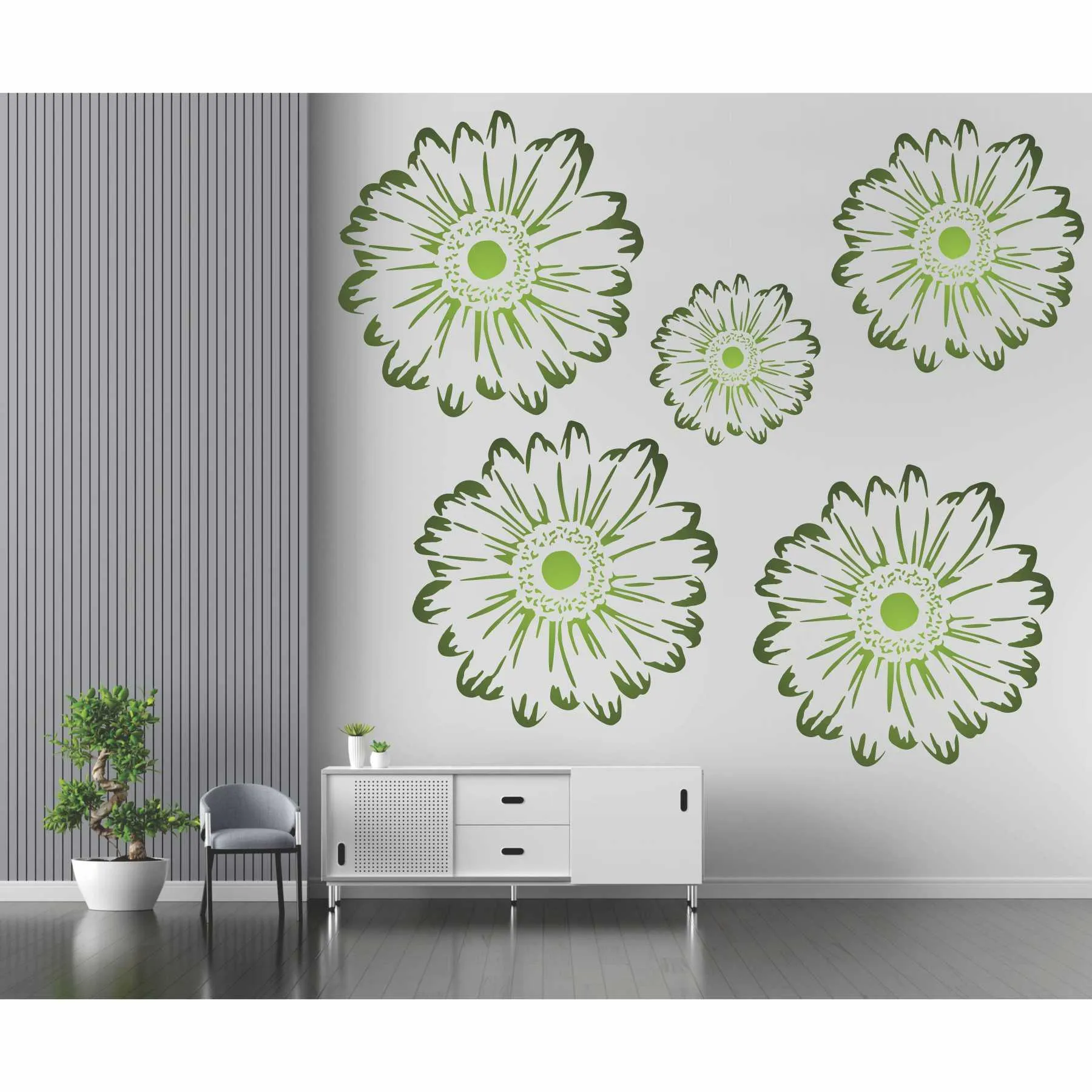 Gerbera Daisy Flowers Reusable Stencil For Canvas And Wall Painting.ID#150