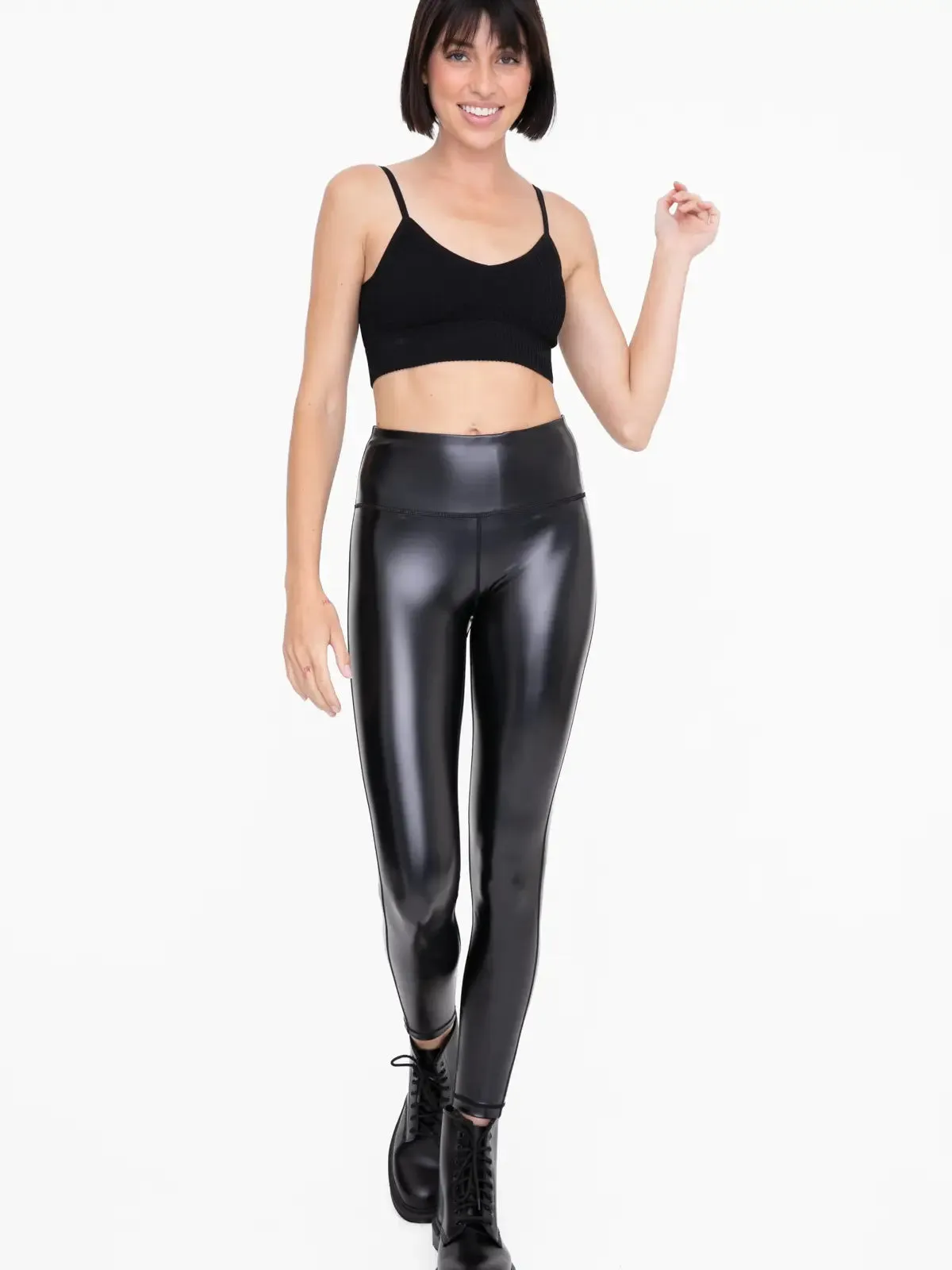 Glossy Liquid High Waist Leggings - Black