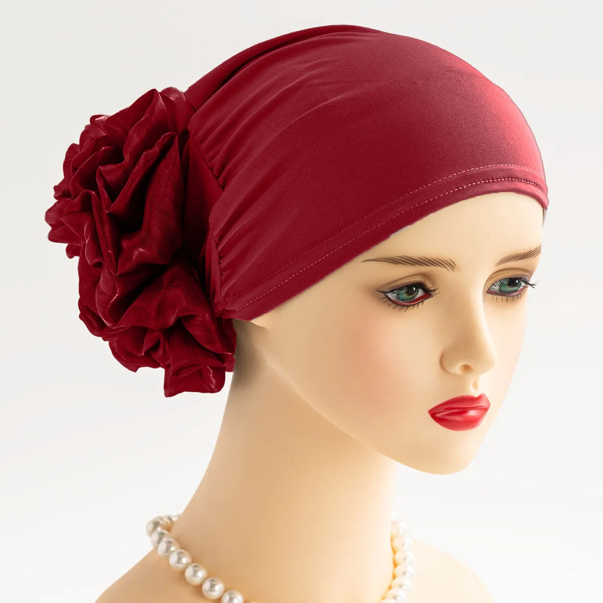 HD-01-1  Ladies new turban hat with big flowers turban hat elastic cloth pullover hat classic flower decoration fashion plain hijab instant hijab