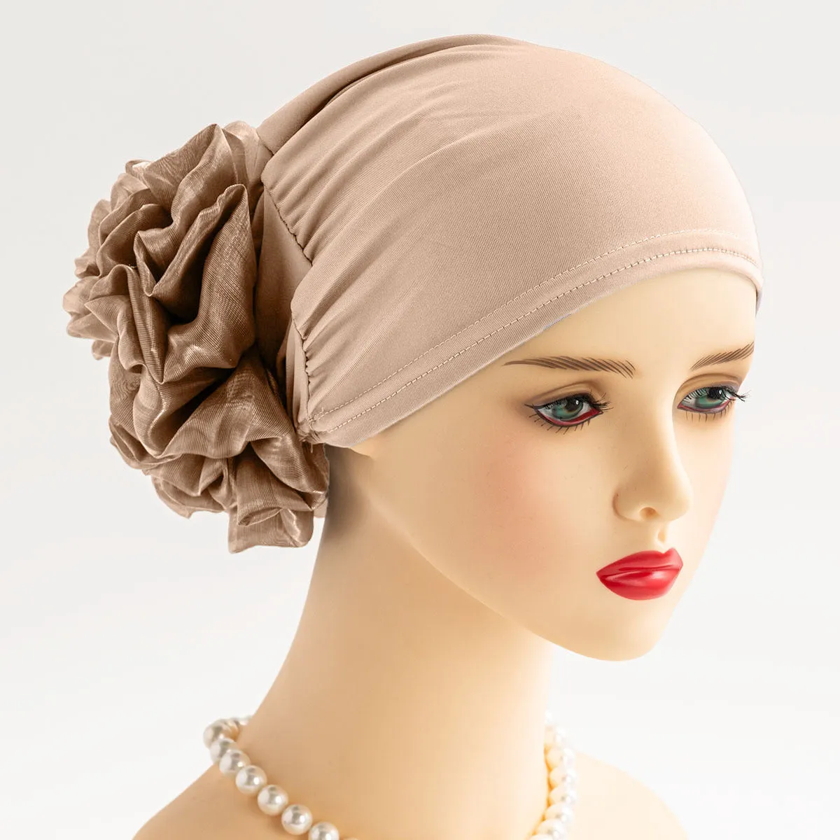 HD-01-1  Ladies new turban hat with big flowers turban hat elastic cloth pullover hat classic flower decoration fashion plain hijab instant hijab