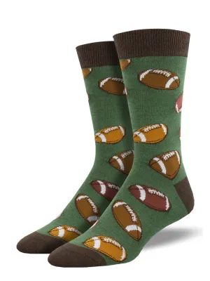 Hut Hut Hike, Football (Green) Bamboo Men's Crew Socks