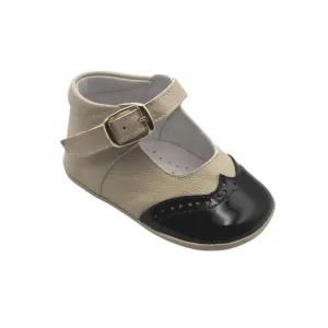 Karolina- Beige/Black Leather Baby Mary Jane Shoes