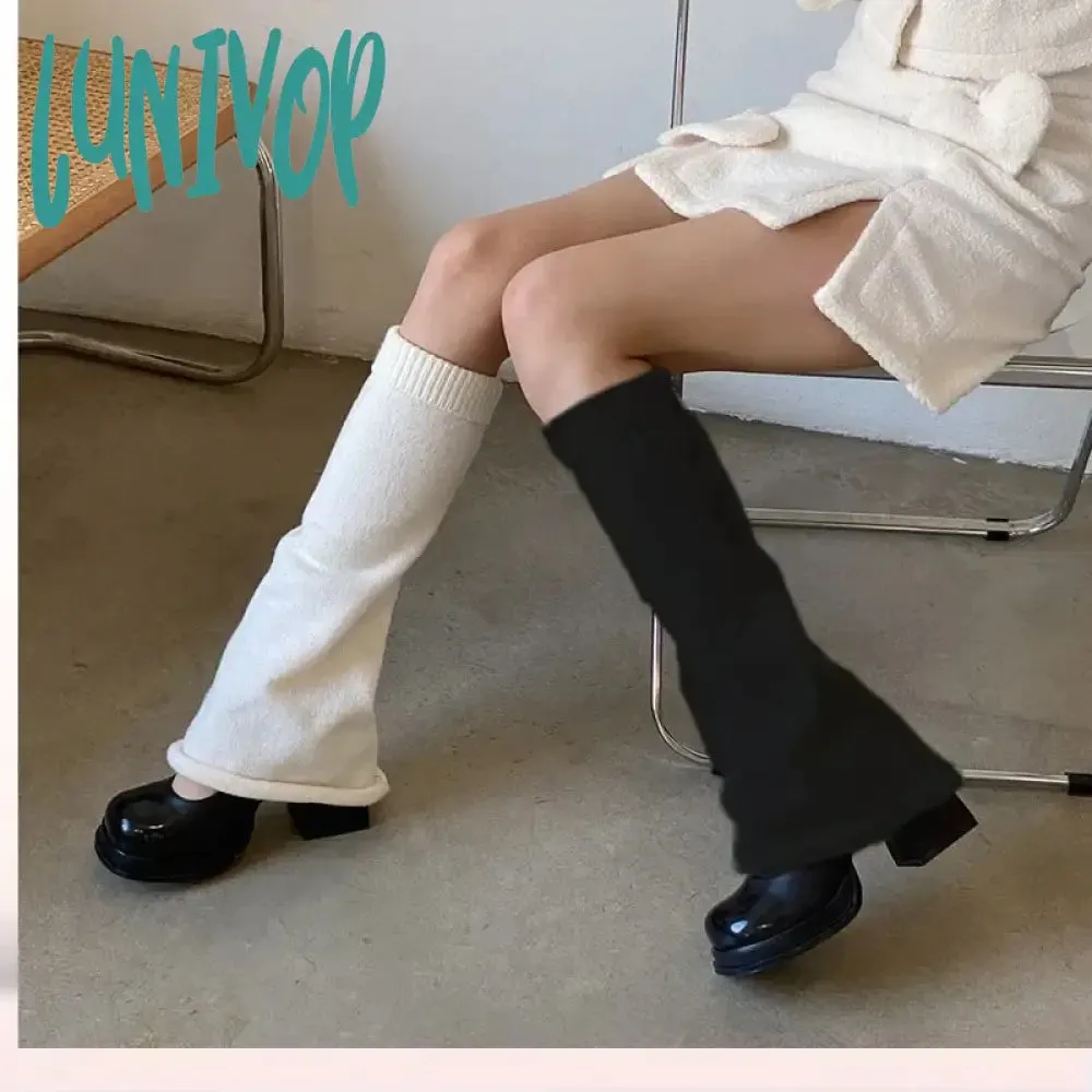 Lunivop Black White Leg Warmers Boot Cuffs Women Knit Socks Harajuku Japanese Long Warmer Punk Cable Socks Striped Flared Lolita Socks