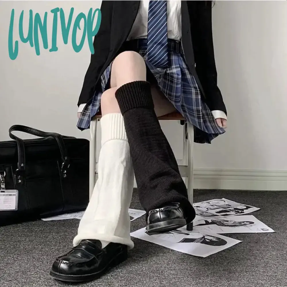 Lunivop Black White Leg Warmers Boot Cuffs Women Knit Socks Harajuku Japanese Long Warmer Punk Cable Socks Striped Flared Lolita Socks