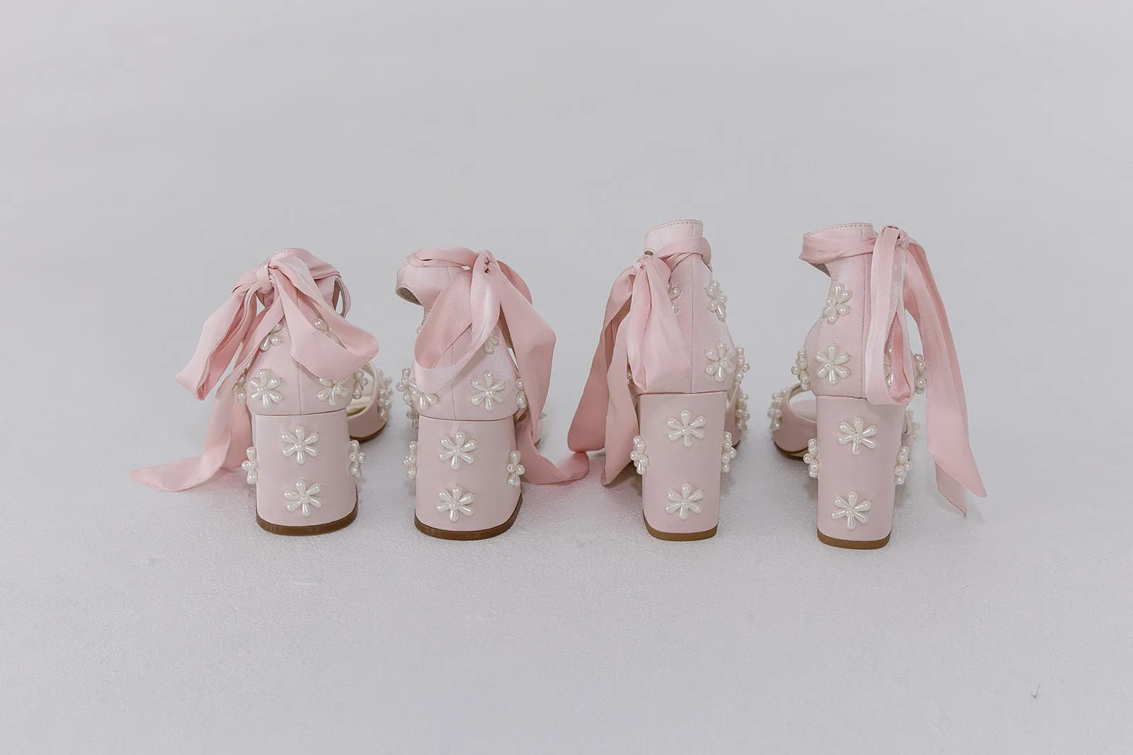 MELODY - PALE PINK FLOWER BRIDAL SHOES LOW BLOCK HEEL