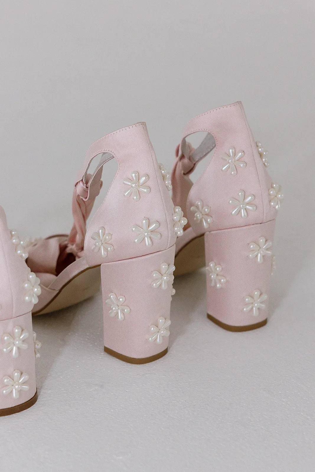 MELODY - PINK SATIN PEARL FLOWER BRIDAL SHOES