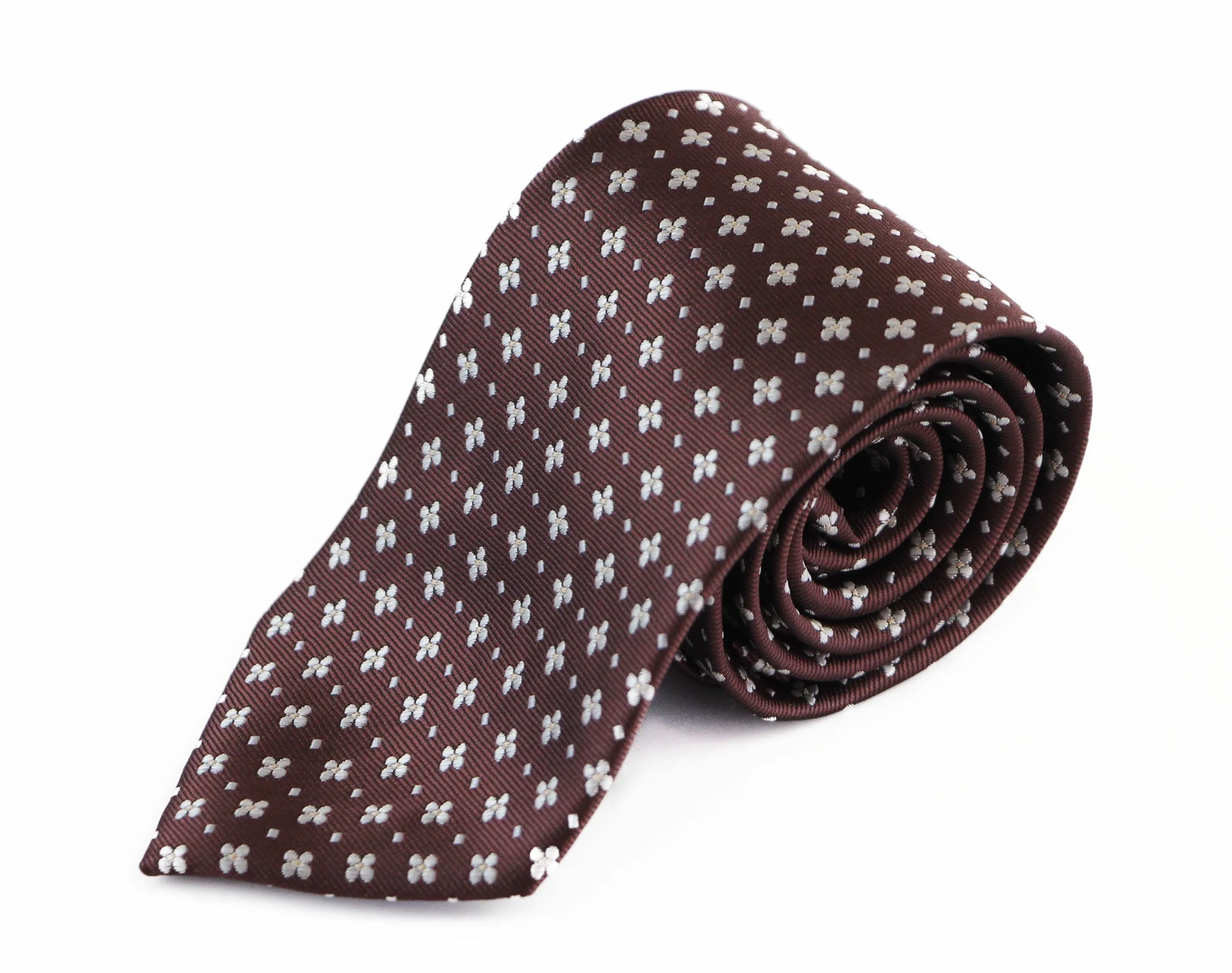 Mens Brown With Cream Flower Patterned 8cm Neck Tie