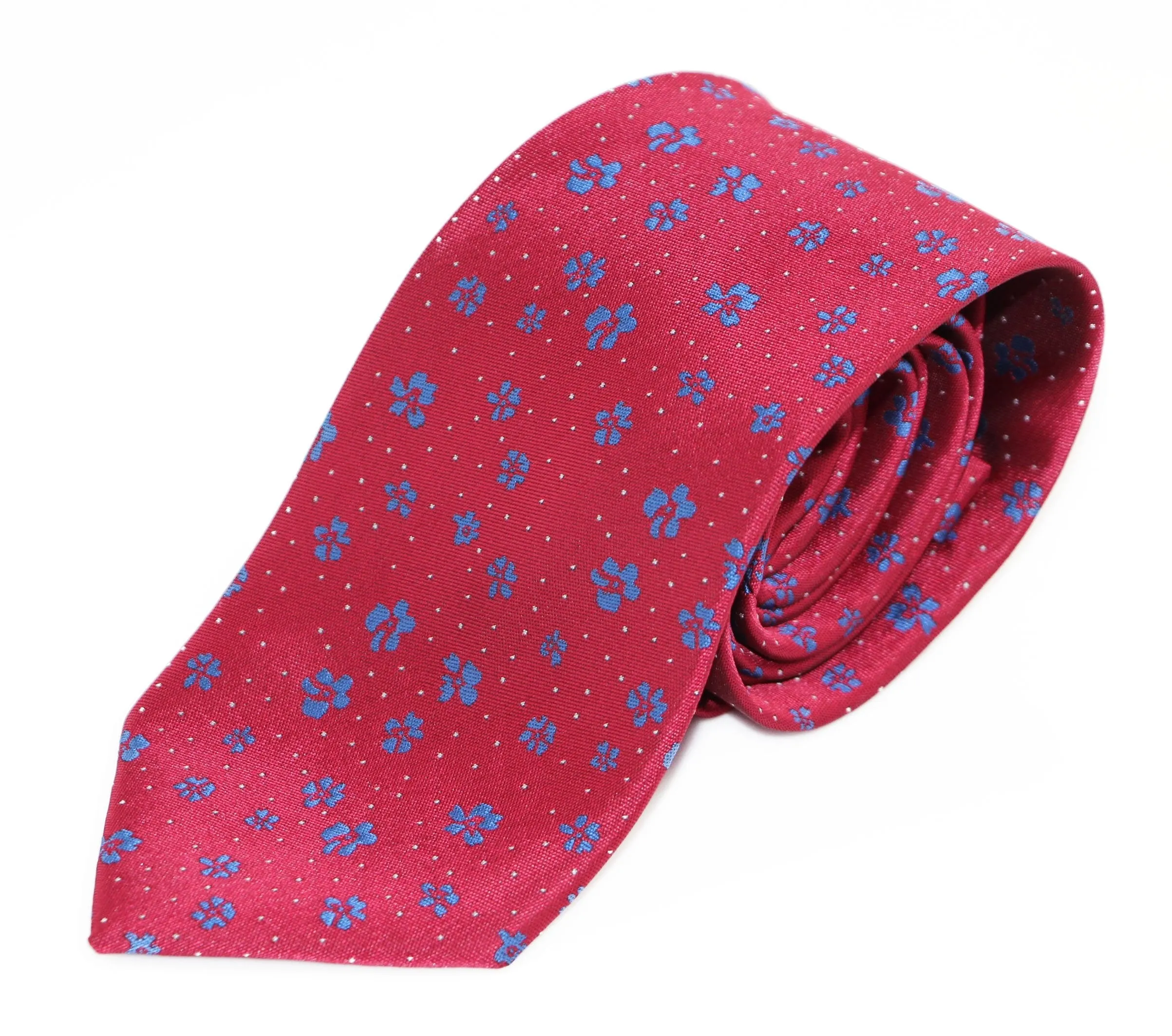 Mens Dark Red & Blue Flower Patterned 8cm Neck Tie