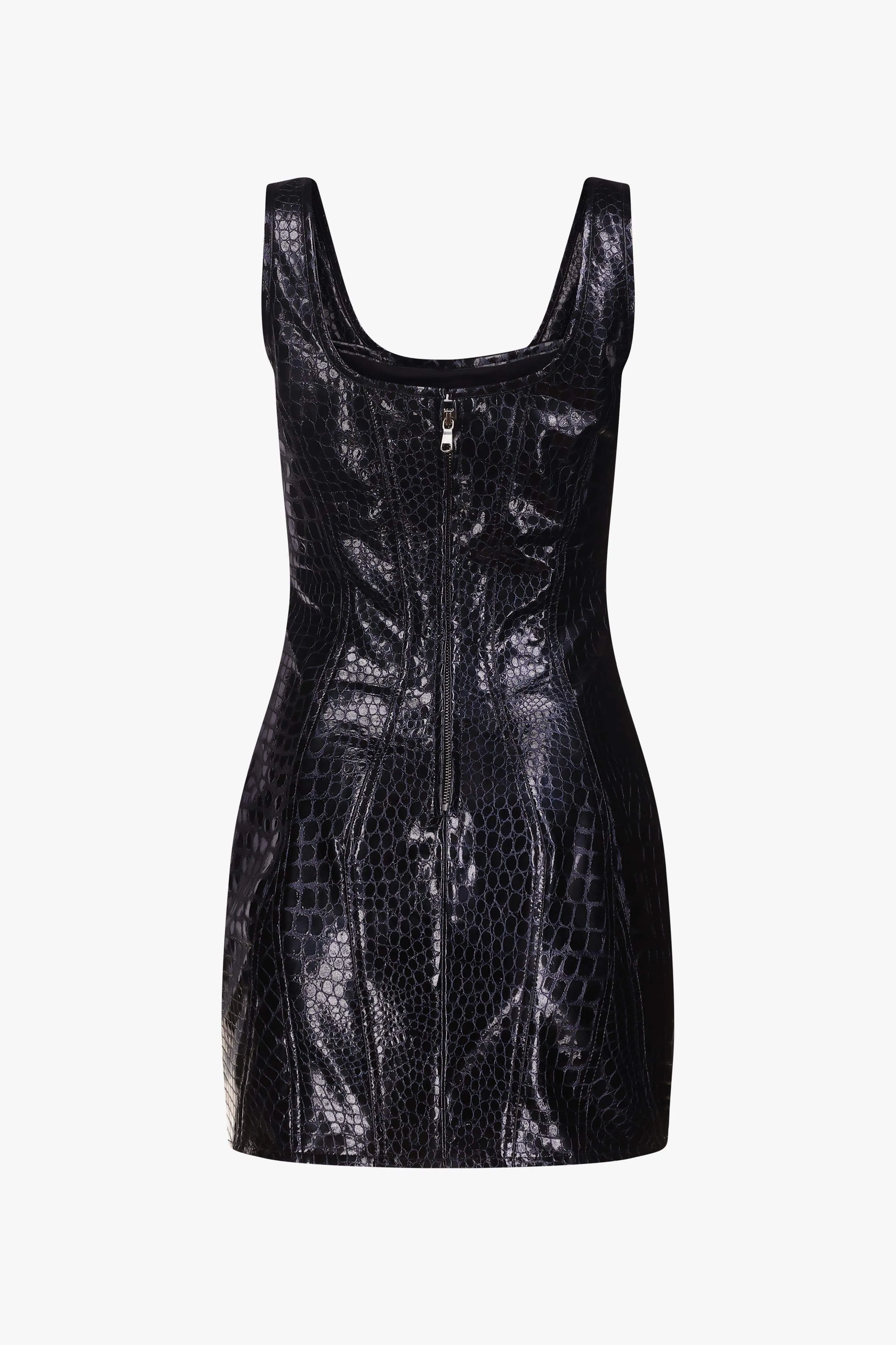 Midnight Croc Leather Corset Dress