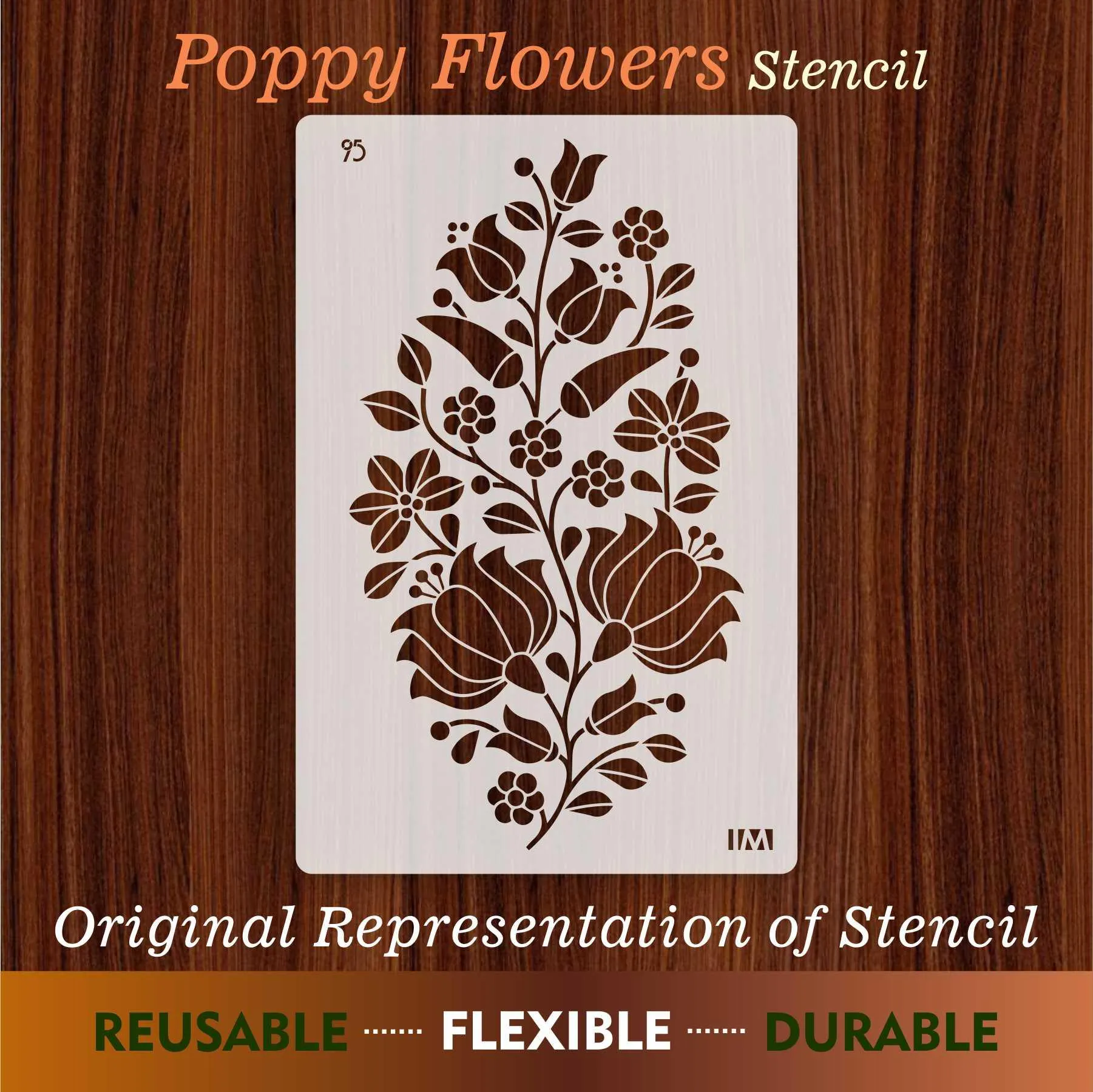 Poppy Flowers Reusable Stencil for Canvas and wall painting.ID#95