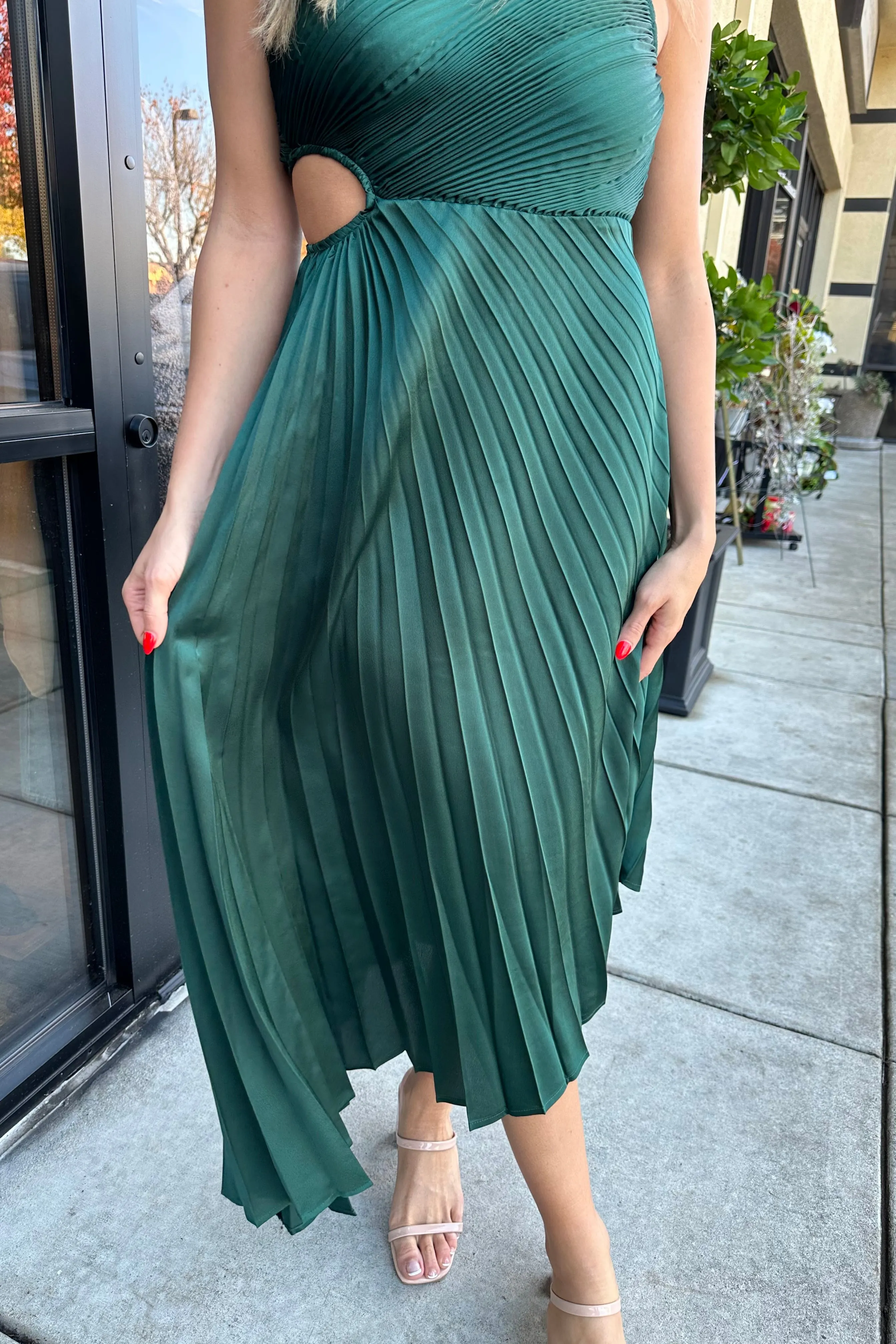 RAELYN EMERALD ONE SHOULDER DRESS