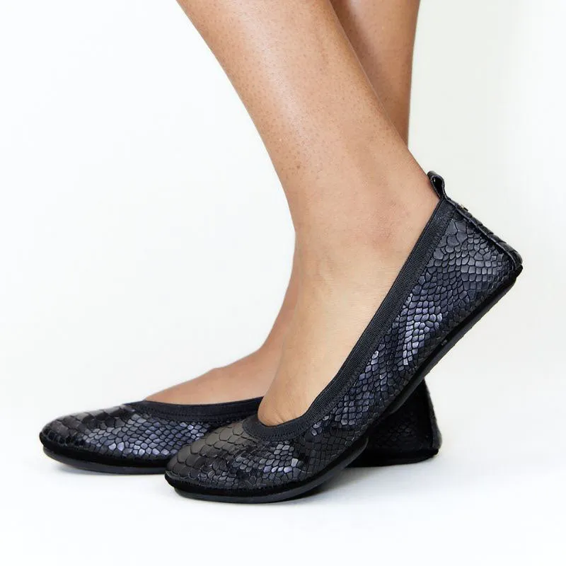 Samara Foldable Ballet Flat in Black Python