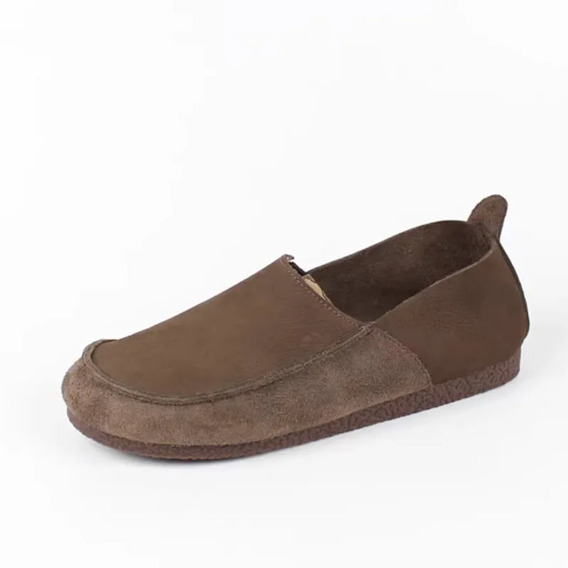 Soft Leather Loafers Breathable Slip Ons Handmade Coffee/Khaki