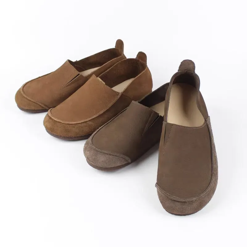 Soft Leather Loafers Breathable Slip Ons Handmade Coffee/Khaki