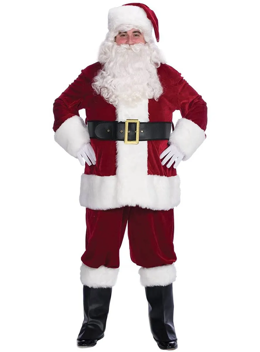 Supreme Deluxe Deep Red Velvet Mens Plus Size Santa Suit Costume