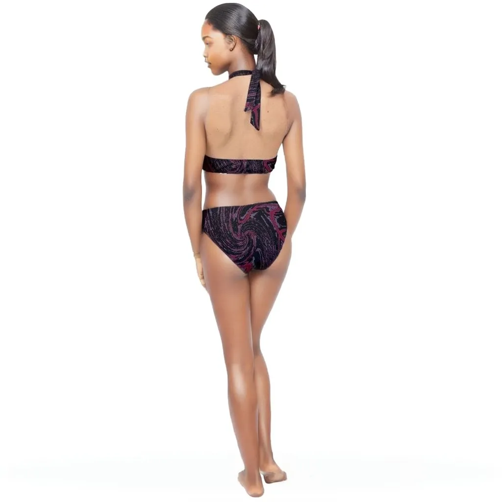 Velvet Halter Side Cut Swimsuit