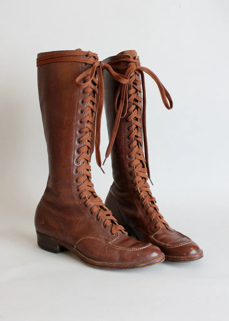 Vintage 1930s Tall Lace Up Boots