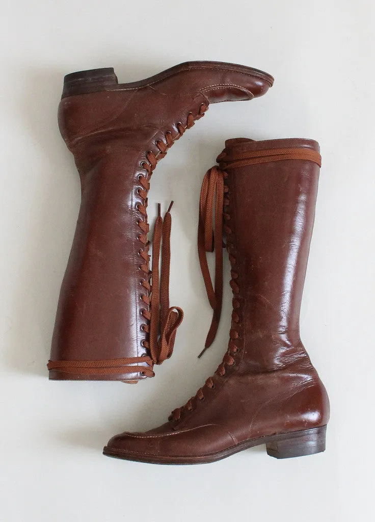 Vintage 1930s Tall Lace Up Boots