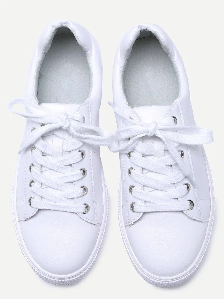 White Breathable Rubber Sole Low Top Sneakers