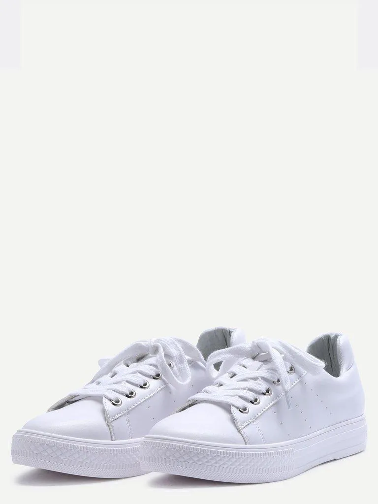 White Breathable Rubber Sole Low Top Sneakers