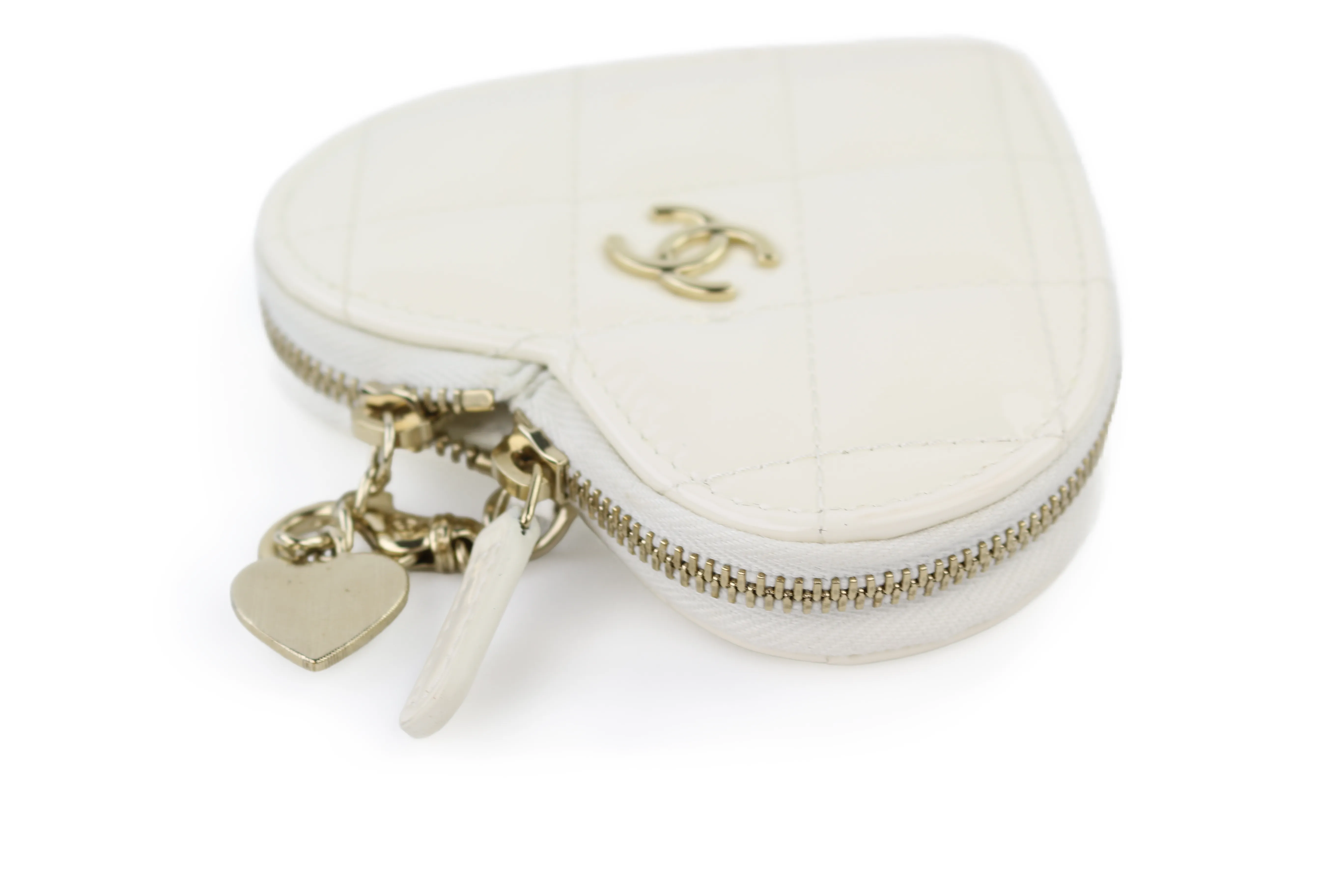 White Patent Quilted Heart Zipped Coin Purse