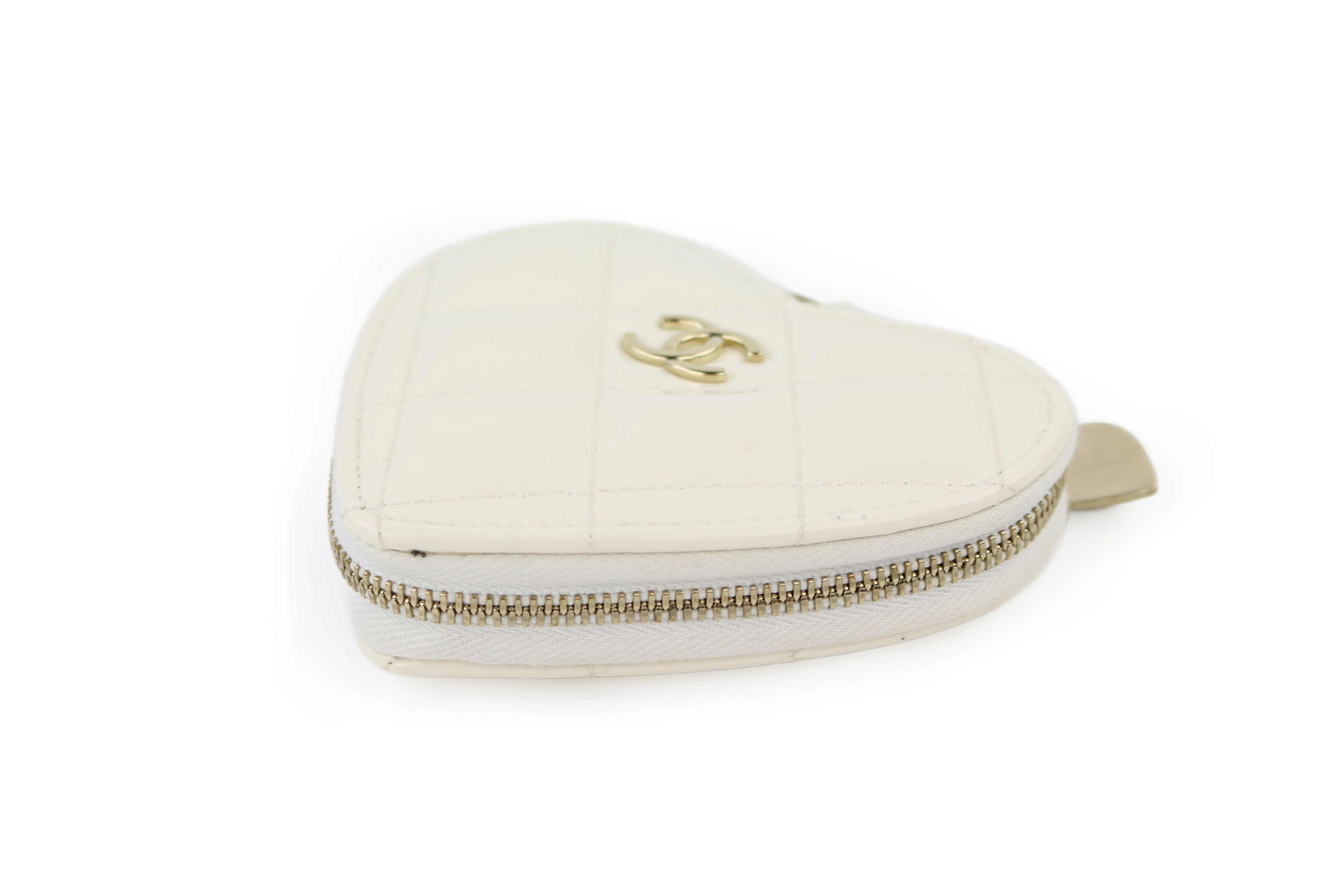 White Patent Quilted Heart Zipped Coin Purse